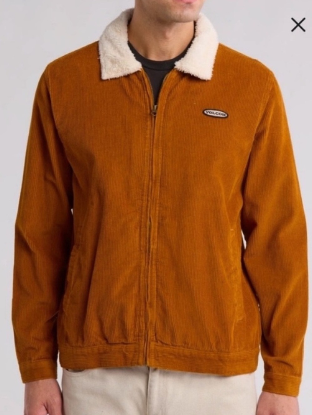 Volcom Large Coat Halecrest Corduroy Trucker Jacket Faux Shearling Collar NWT